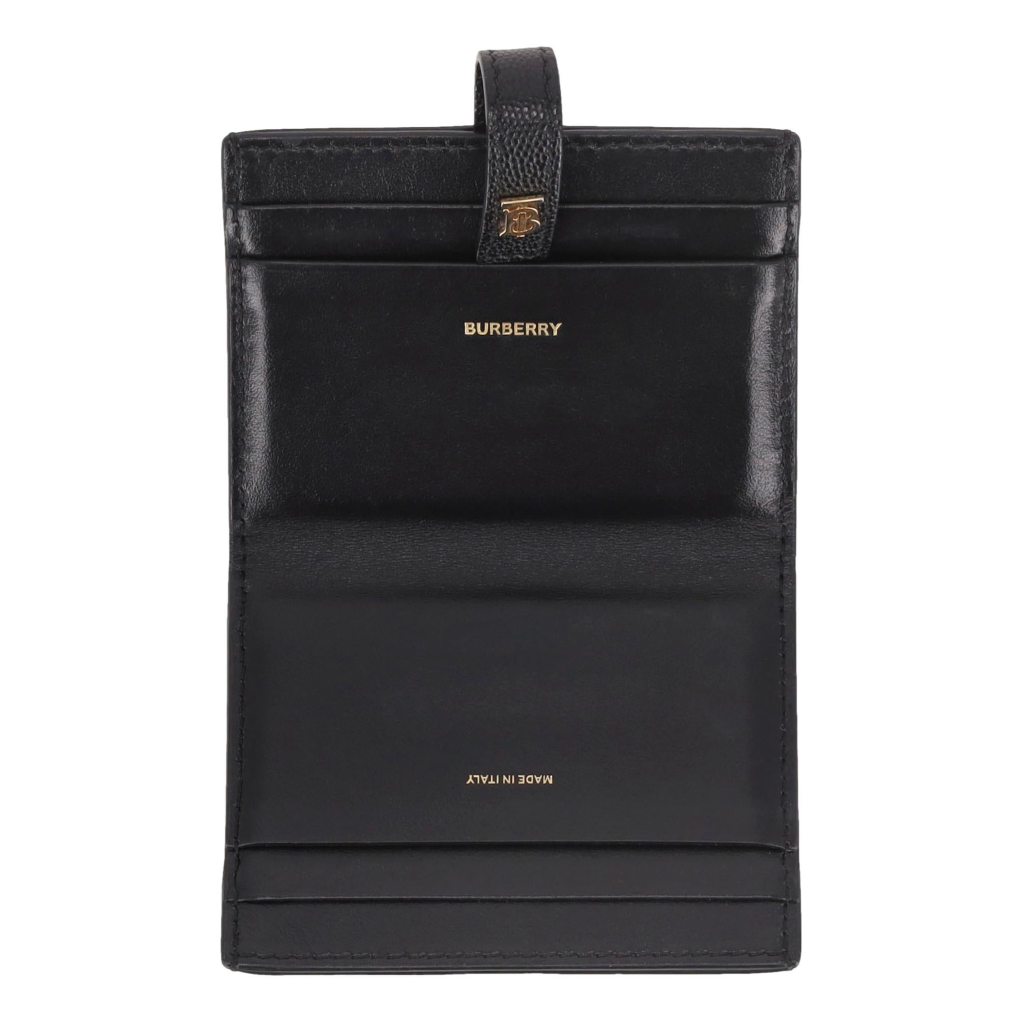 Black Burberry TB Leather Bifold Card Case For Sale