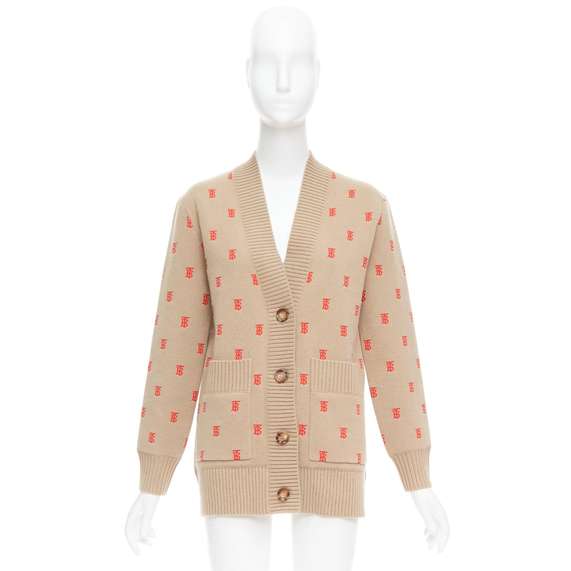 BURBERRY TB monogram camel red cashmere blend oversied cardigan XS For Sale 5