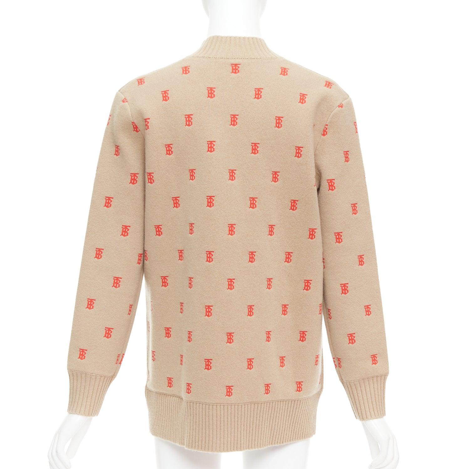 BURBERRY TB monogram camel red cashmere blend oversied cardigan XS For Sale 1