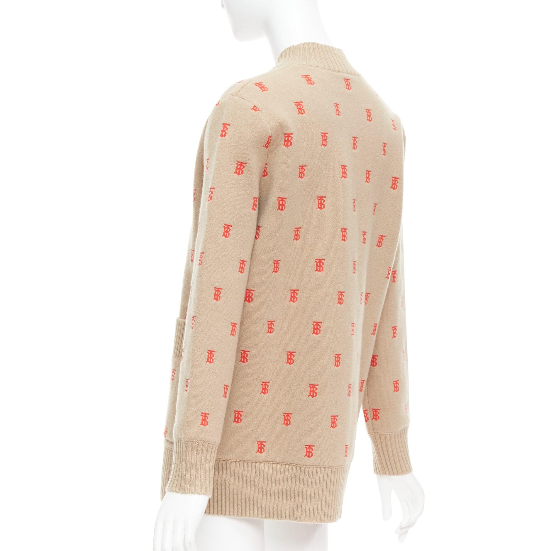 BURBERRY TB monogram camel red cashmere blend oversied cardigan XS For Sale 2