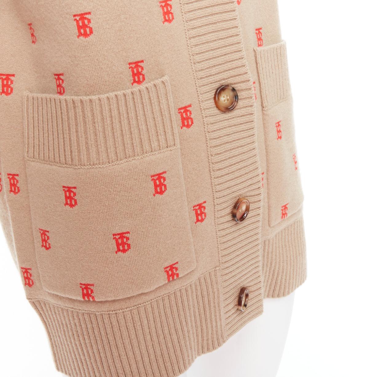 BURBERRY TB monogram camel red cashmere blend oversied cardigan XS For Sale 3