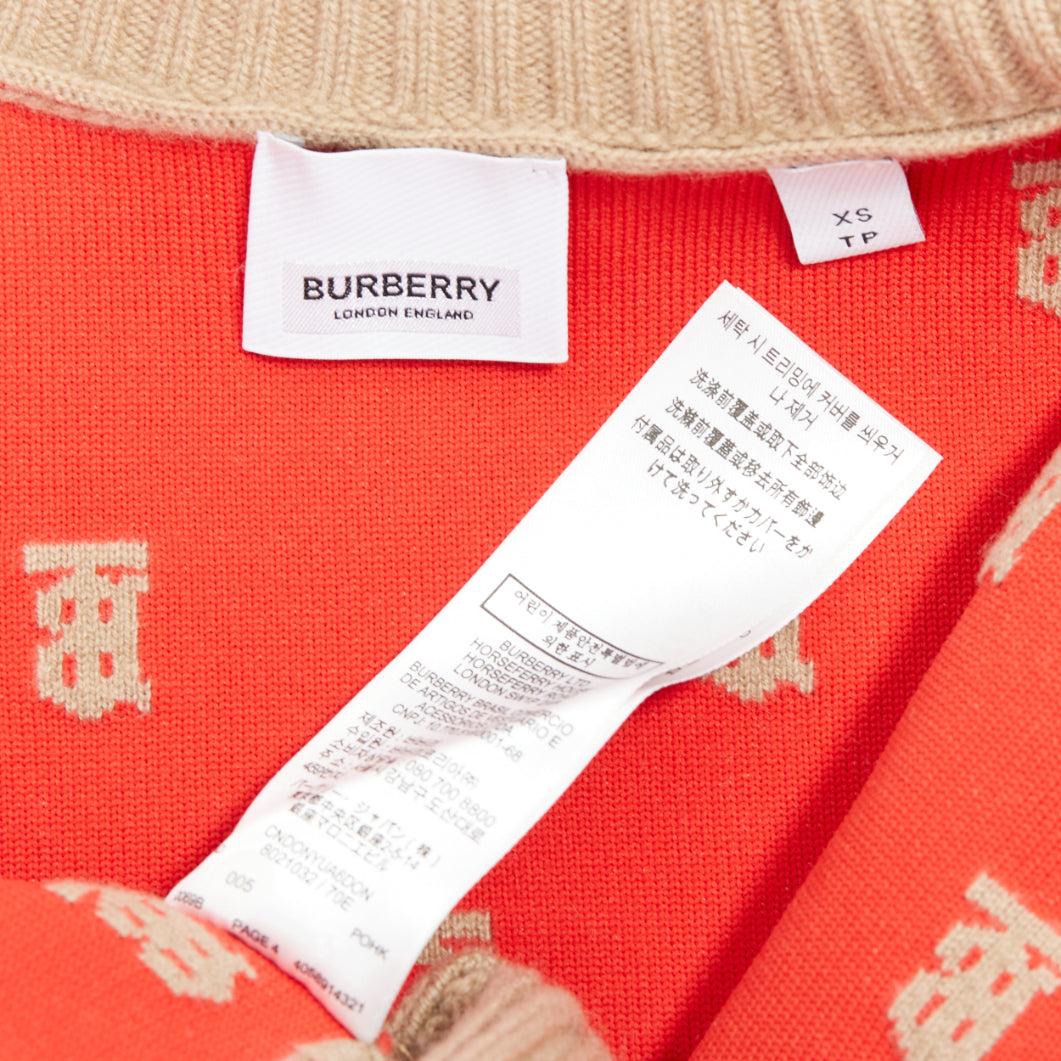 BURBERRY TB monogram camel red cashmere blend oversied cardigan XS For Sale 4
