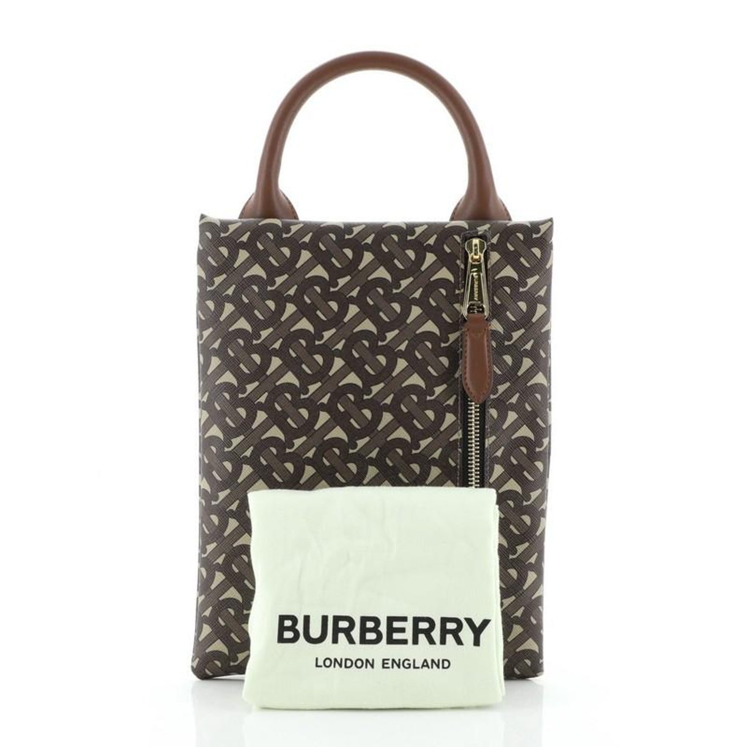 Burberry TB Zip One Handle Pouch Monogram Print Leather at 1stDibs