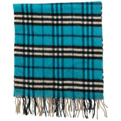 Burberry Teal & Multicolor Nova Check Cashmere Scarf