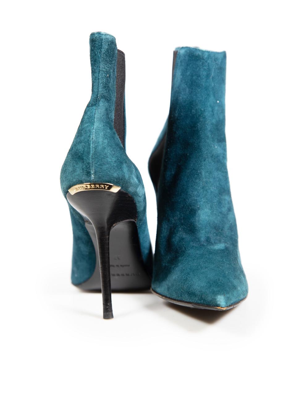 Blue Burberry Teal Suede Ankle Boots Size IT 37 For Sale