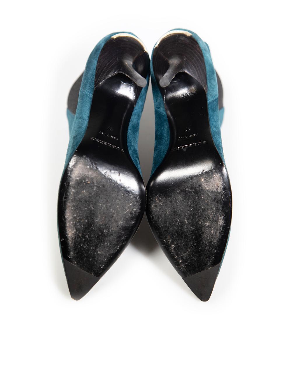 Burberry Teal Suede Ankle Boots Size IT 37 In Good Condition For Sale In London, GB