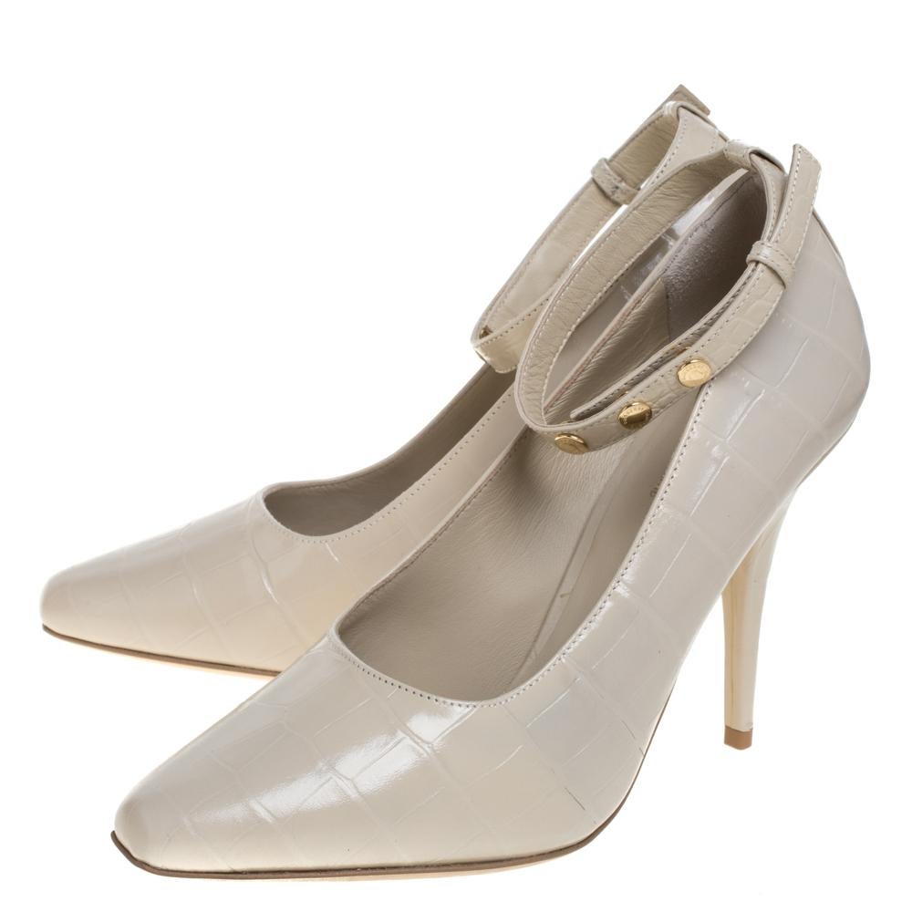 Burberry Teddy Beige Leather Ankle Strap Pumps Size 38 2