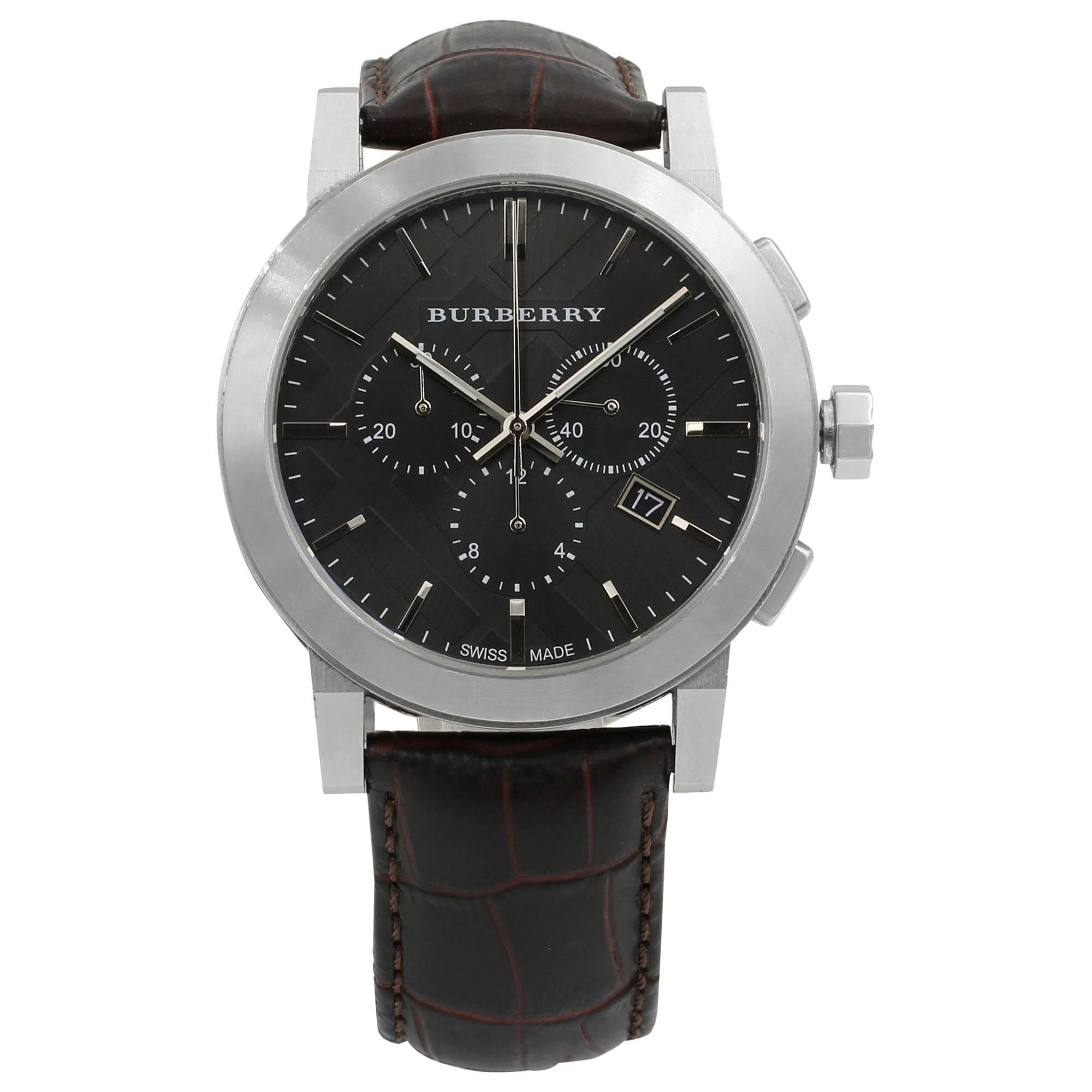 Burberry The City Chrono Steel Leather Black Dial Quartz Men's Watch BU9356