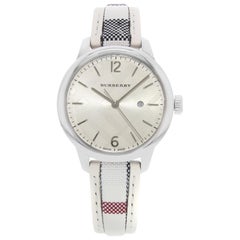 Burberry the Classic Round Silver Guilloche Steel Quartz Ladies Watch BU10113