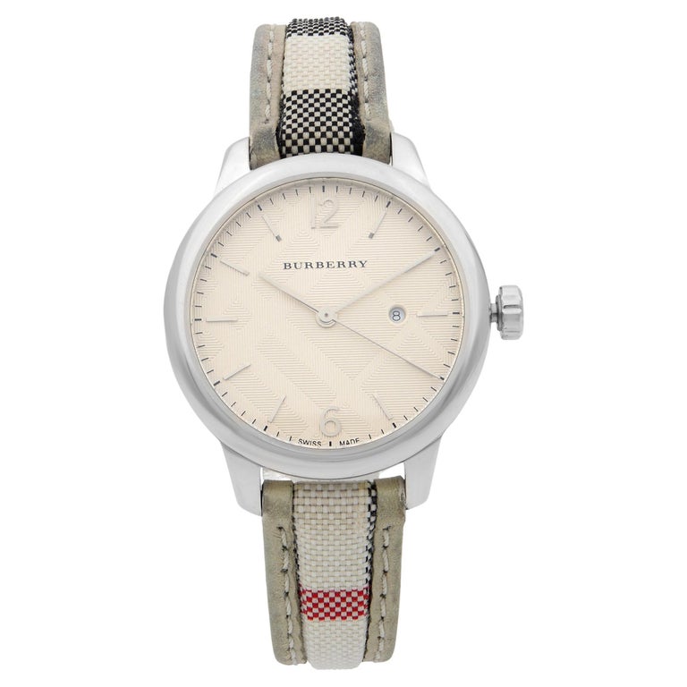 Burberry The Classic Round Steel Silver Guilloche Quartz Ladies Watch  BU10113 For Sale at 1stDibs