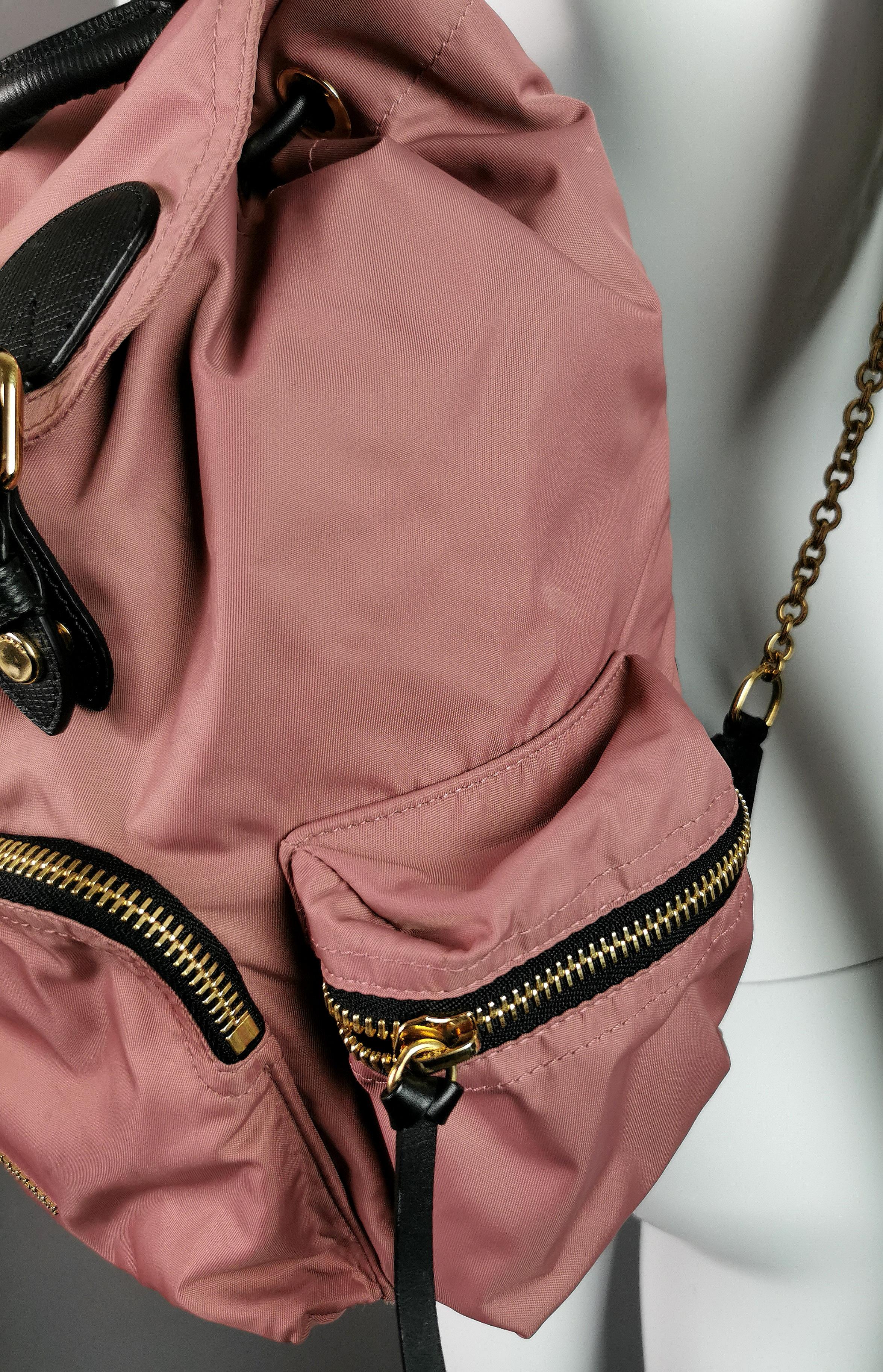 Burberry The Rucksack, pink nylon backpack, gold tone hardware  4