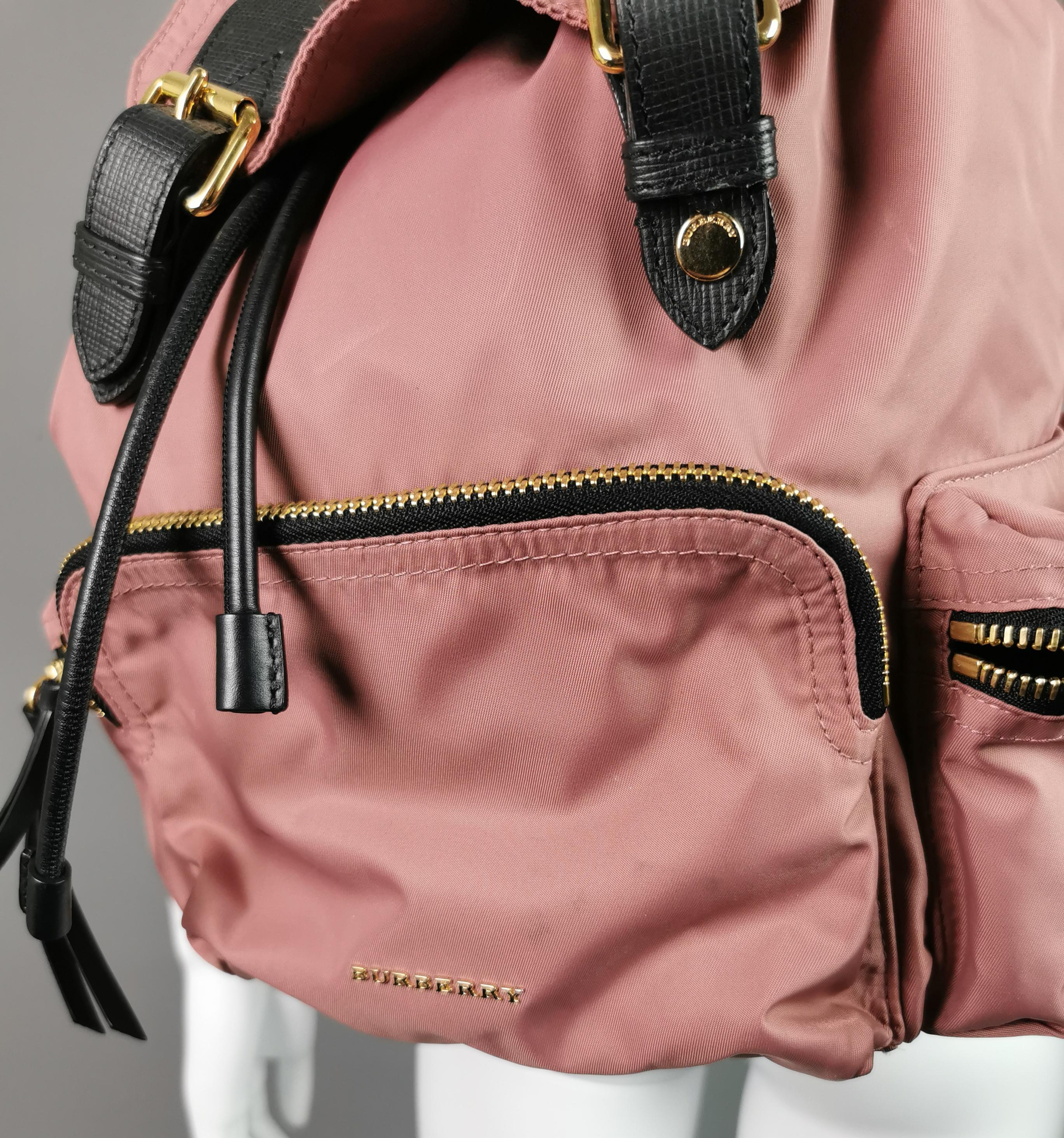Burberry The Rucksack, pink nylon backpack, gold tone hardware  10
