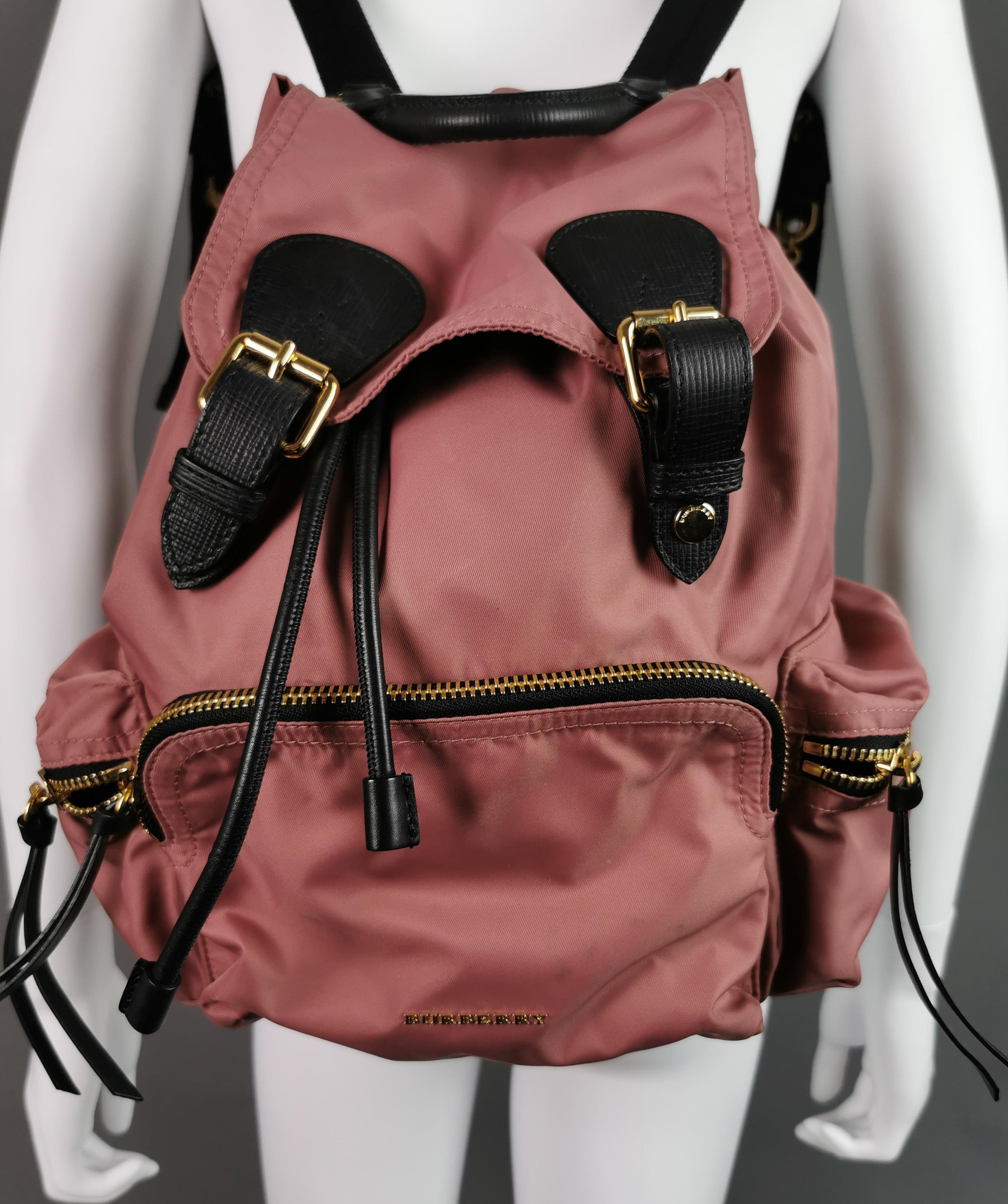 Burberry The Rucksack, pink nylon backpack, gold tone hardware 1