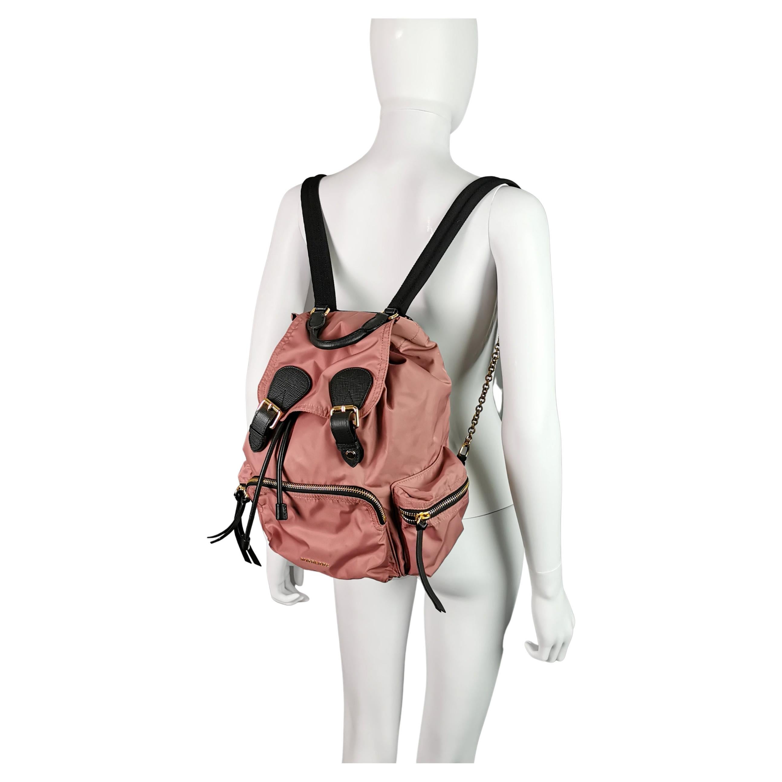 Burberry The Rucksack, pink nylon backpack, gold tone hardware 