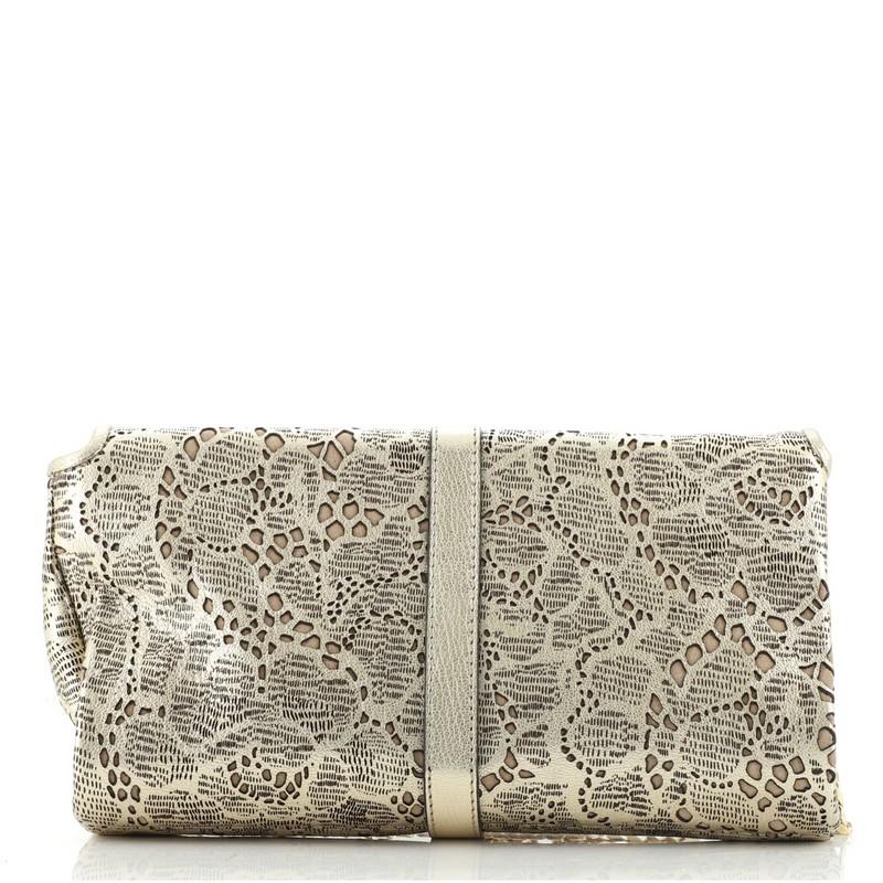 Beige Burberry Theia Chain Clutch Laser Cut Leather