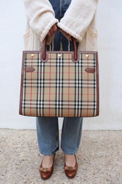 Burberry Title Checked Medium Canvas Top-handle Bag