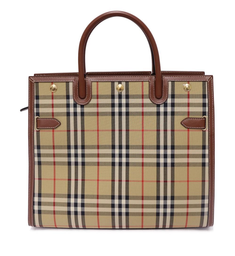Burberry Title Checked Medium Canvas Top-handle Bag For Sale 1