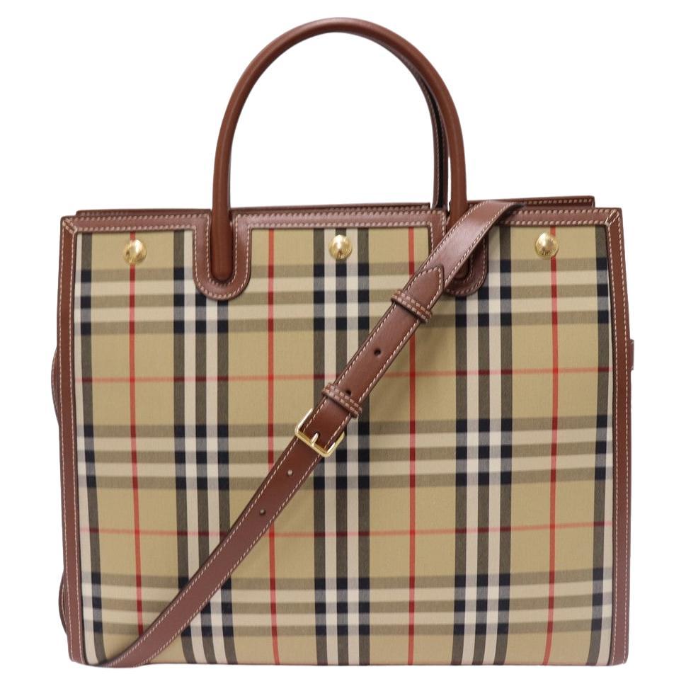 Burberry Title Checked Medium Canvas Top-handle Bag For Sale