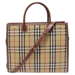 Burberry Title Checked Medium Canvas Top-handle Bag