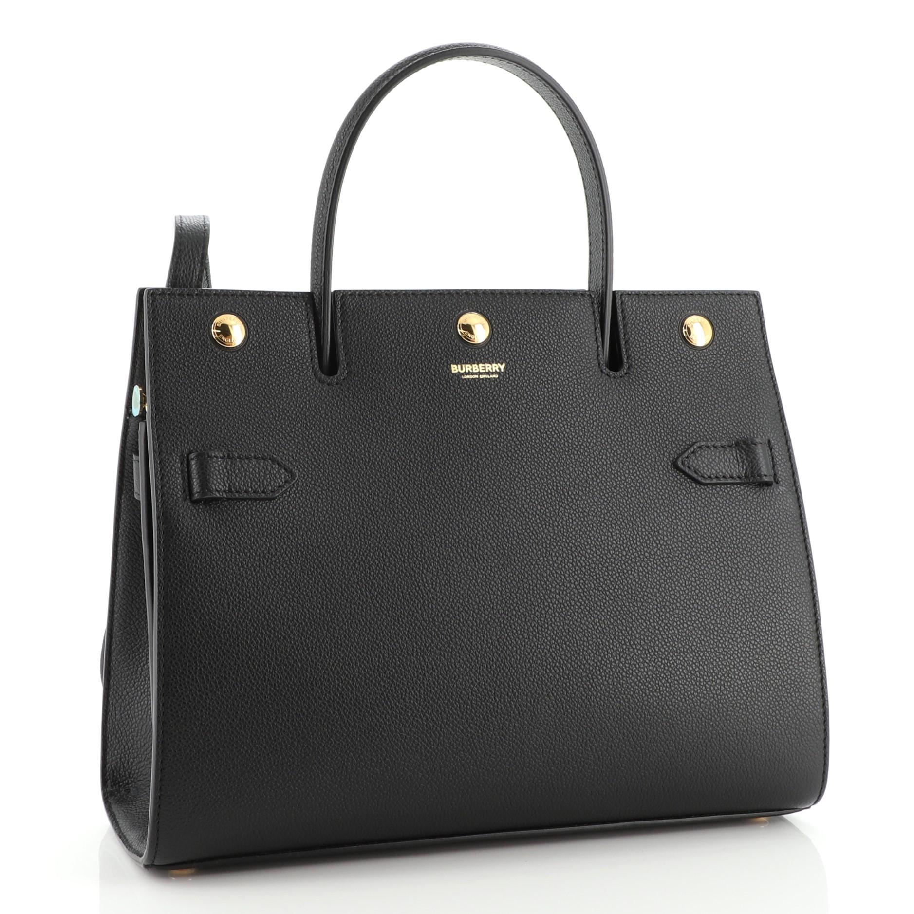 Black Burberry Title Top Handle Bag Leather Medium