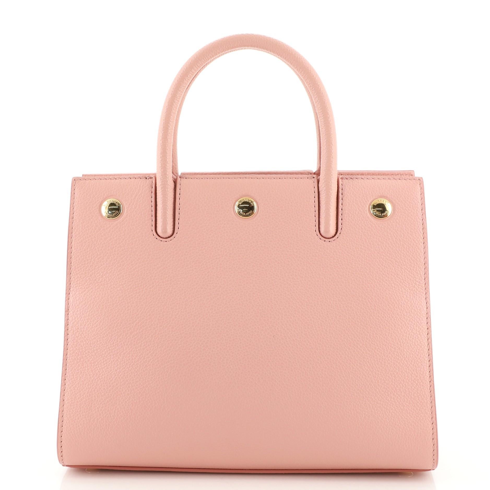 Orange Burberry Title Two Handle Tote Leather Mini