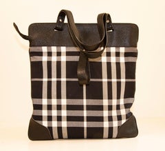 Burberry Tote / Shoulder Bag in Black & White Tartan Canvas