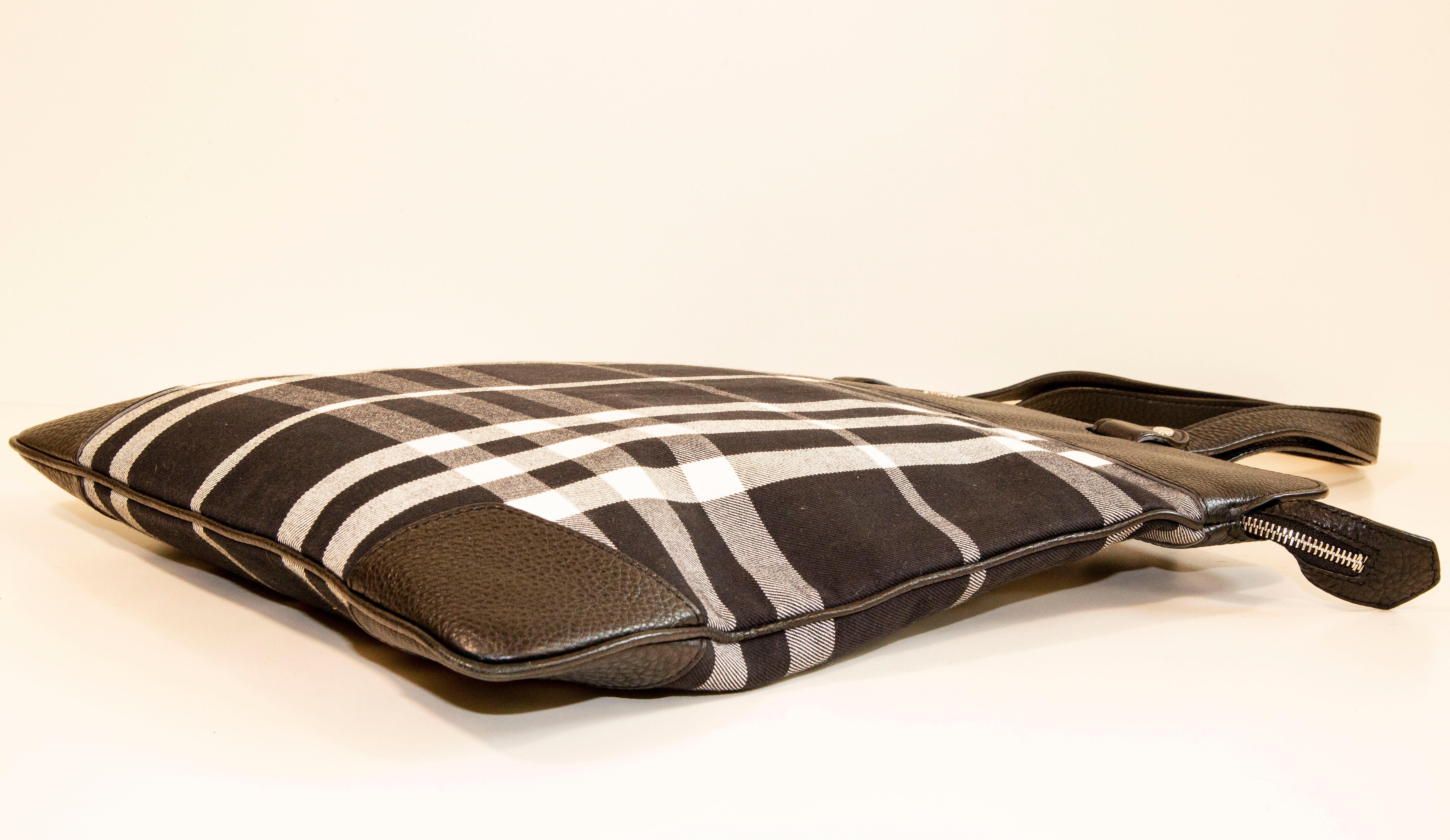 Burberry Tote / Shoulder Bag in Black & White Tartan Canvas 1