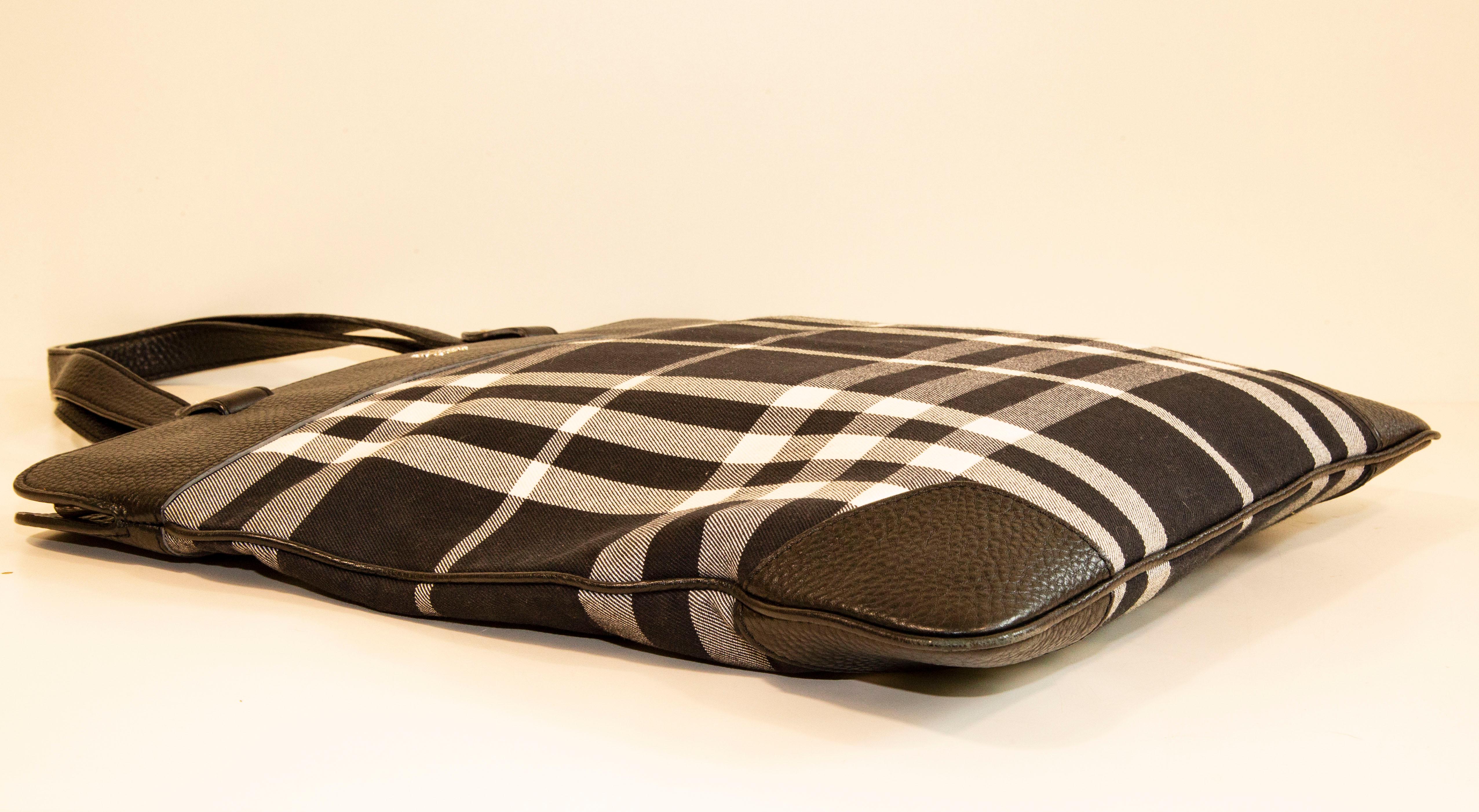 Burberry Tote / Shoulder Bag in Black & White Tartan Canvas 2
