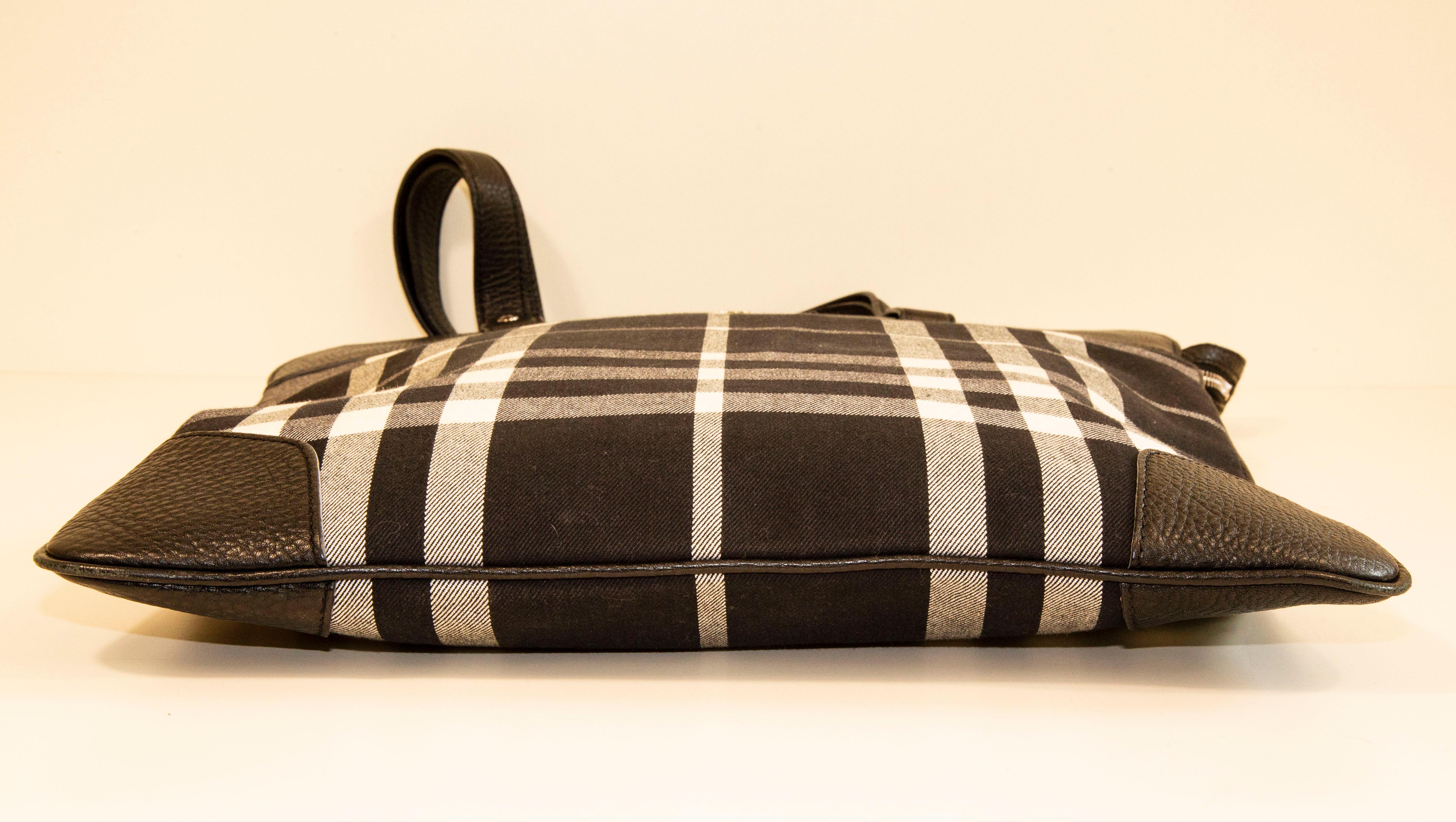 Burberry Tote / Shoulder Bag in Black & White Tartan Canvas 3