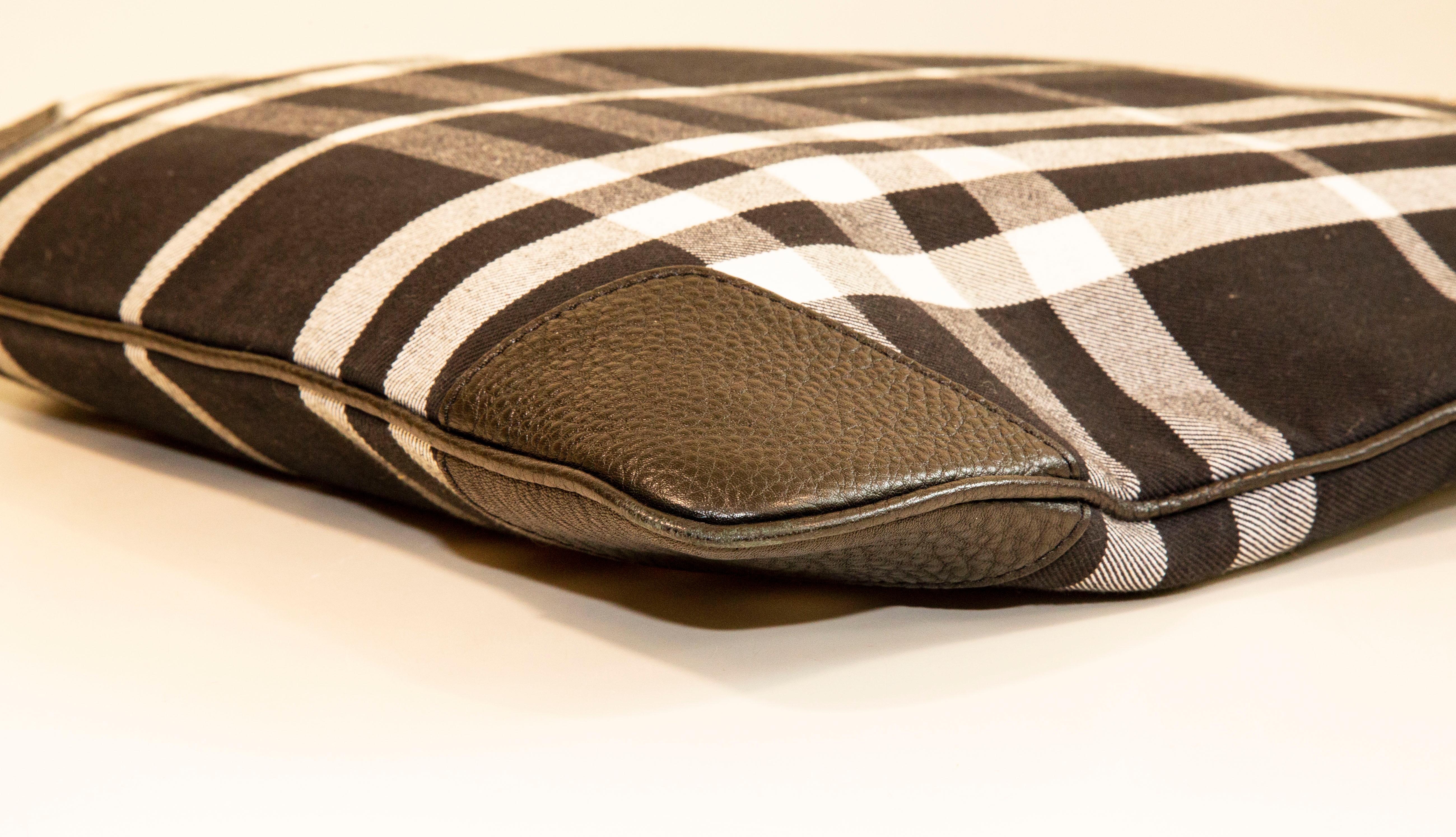 Burberry Tote / Shoulder Bag in Black & White Tartan Canvas 5