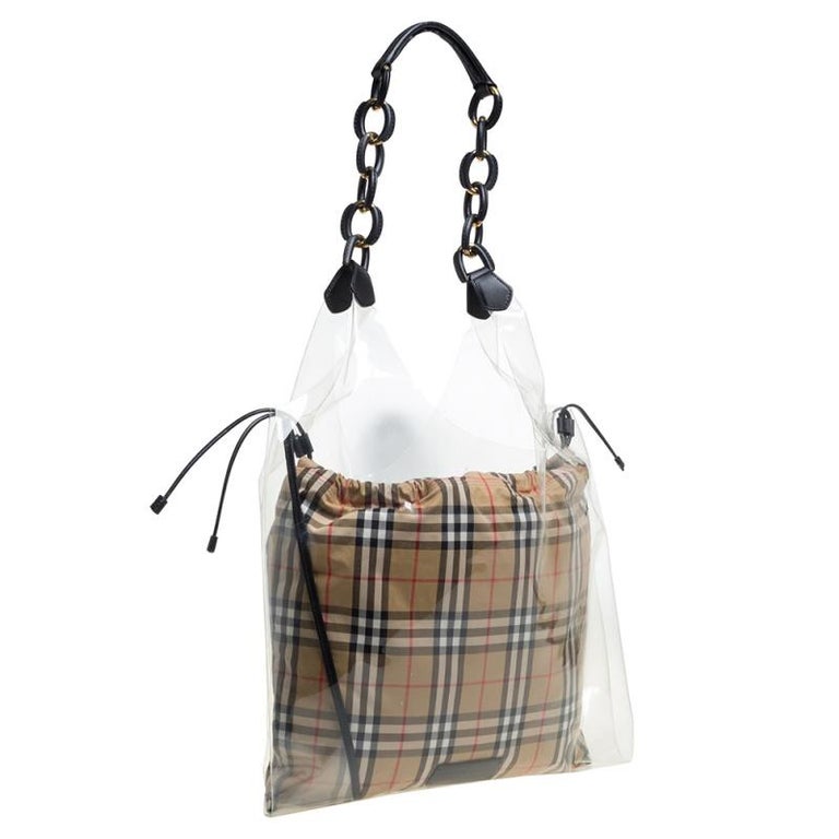Burberry Transparent/Beige Plastic And Leather Shopper Bag at