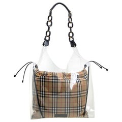 Burberry Transparent/Beige Kunststoff und Leder Shopper Tasche