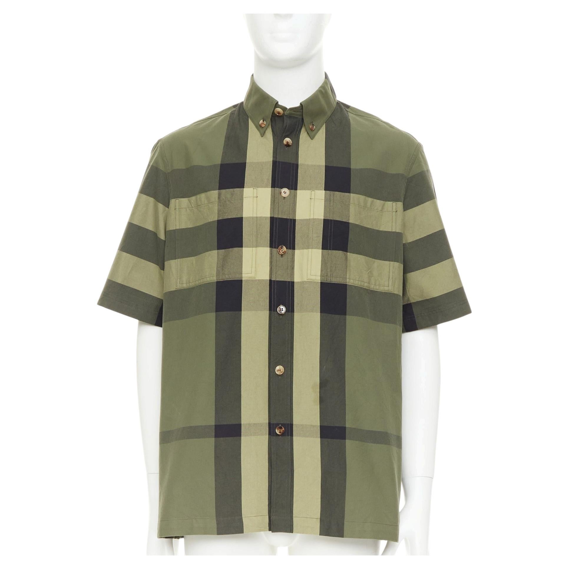 BURBERRY Chemise oversize en coton Boxy à carreaux vintage Travis military green M