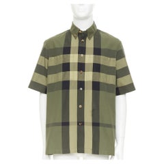 BURBERRY Travis military green oversized vintage House Check boxy cotton shirt M