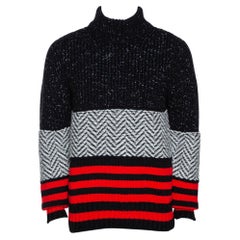 Burberry Tricolor Contrast Striped Knit Turtleneck Sweater M