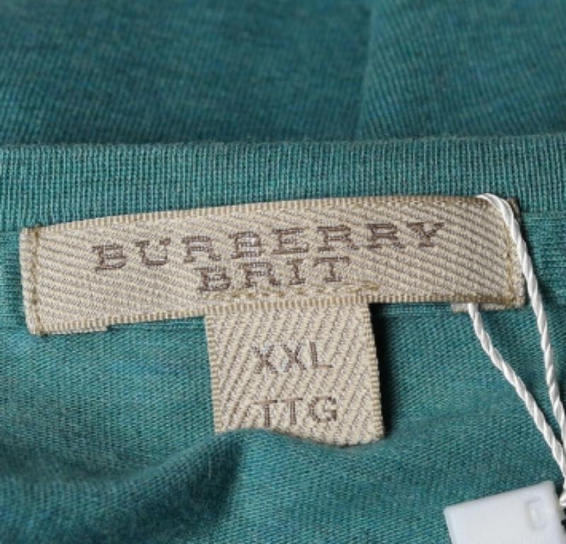 Men's Burberry Turquoise Green Cotton Knit Roundneck T-Shirt XXL For Sale