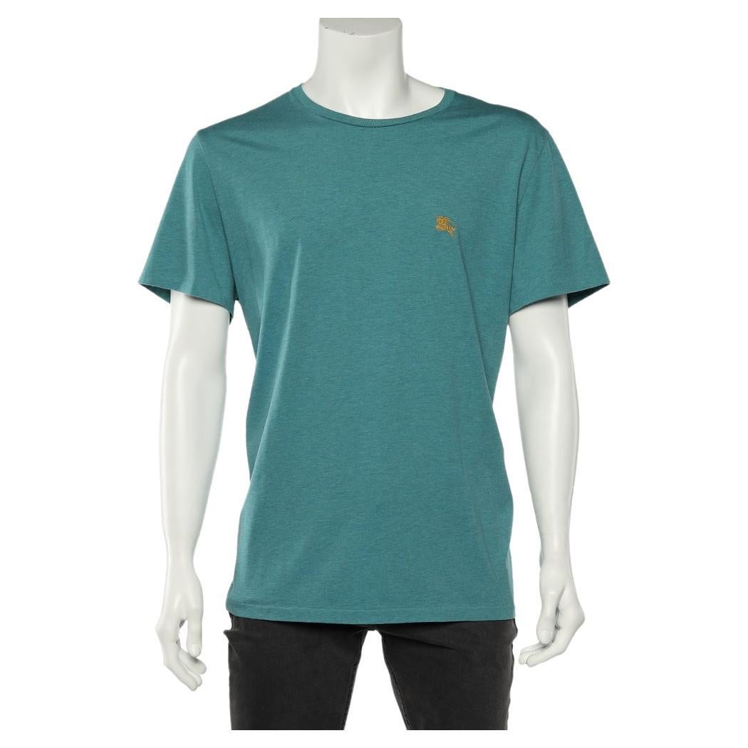 Burberry - T-shirt à col rond en tricot de coton vert turquoise XXL