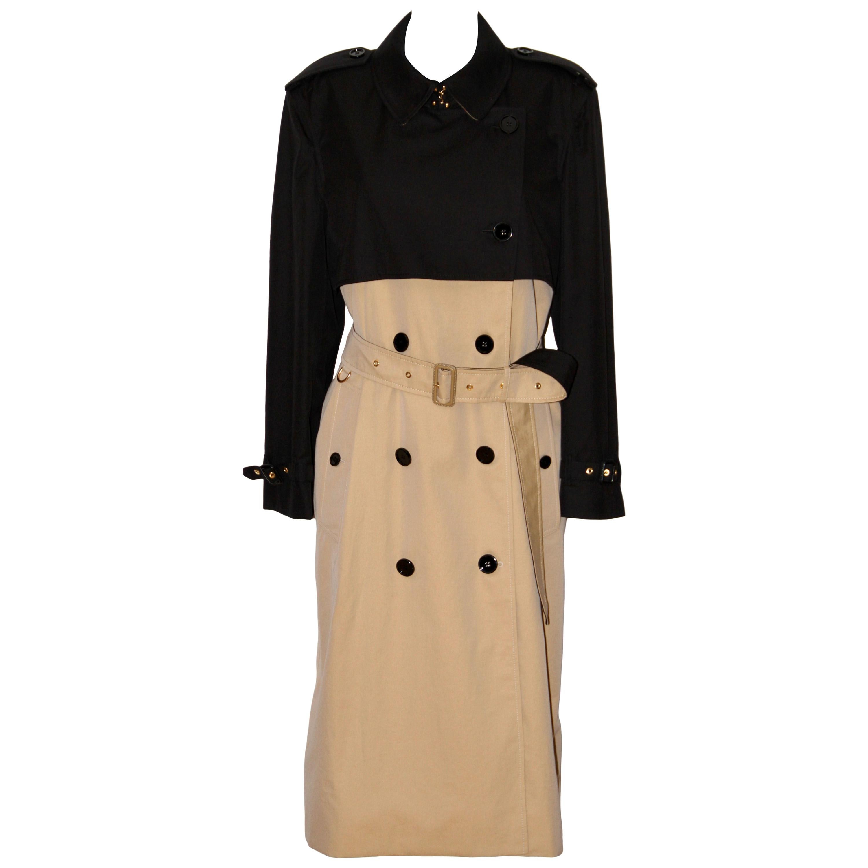 Burberry Two-Tone Black and Beige Trench Coat