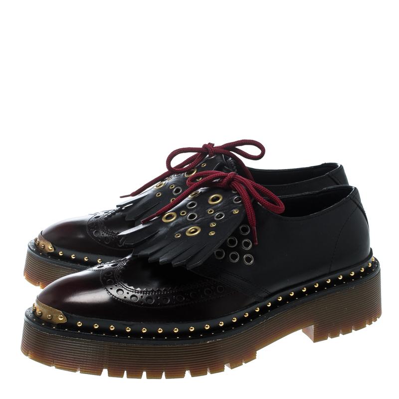 Burberry Two Tone Brogue Leather Bissett Fringe Detail Lace Up Platform Derby Si 1