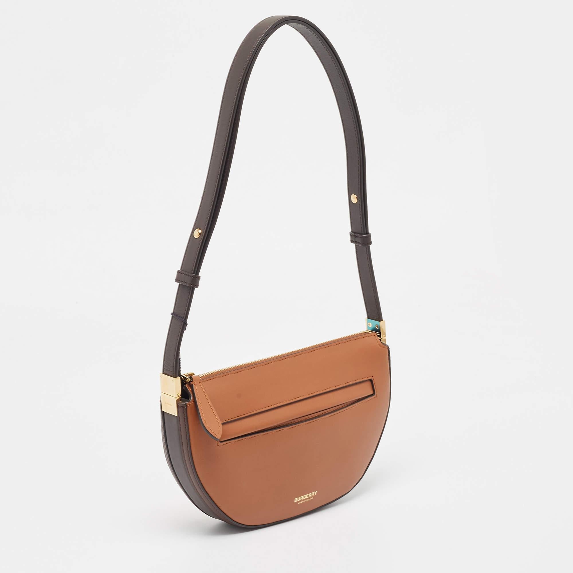 Women's Burberry Two Tone Brown Leather Mini Zip Olympia Bag