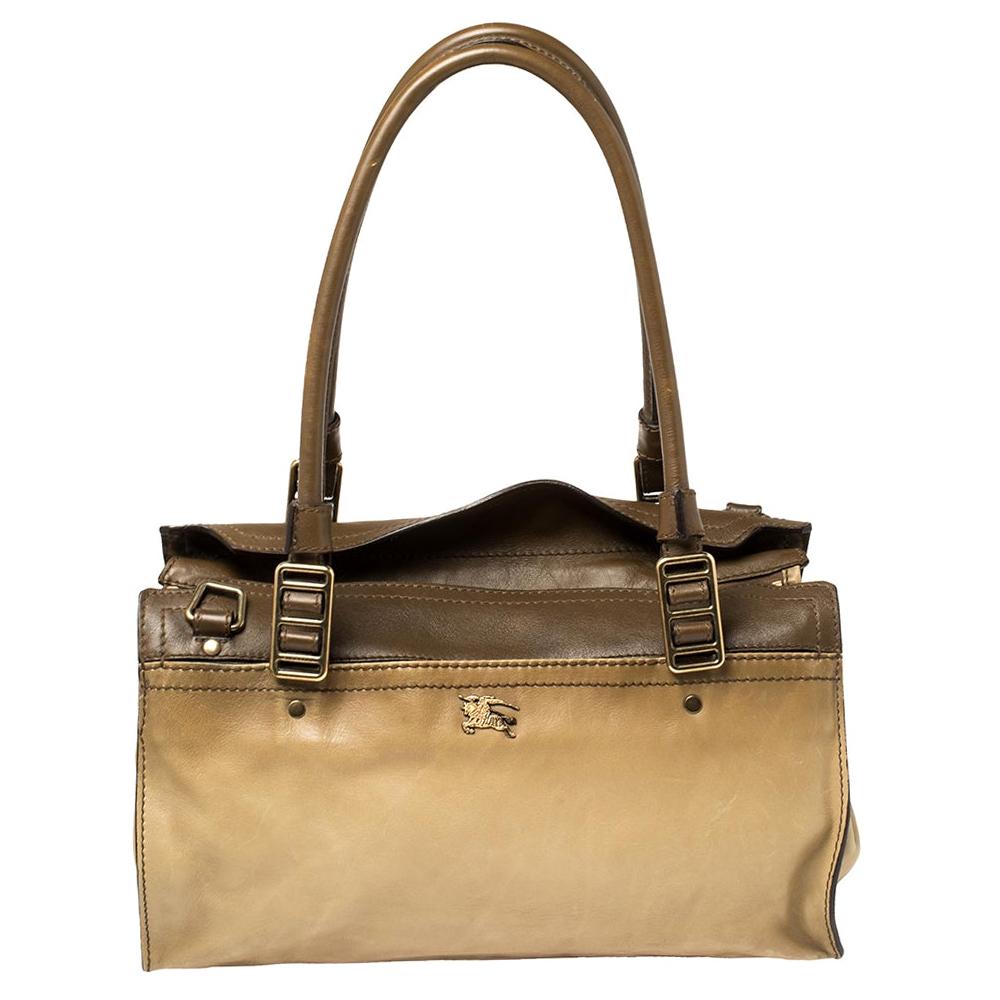 Burberry Two Tone Brown Leather Satchel For Sale