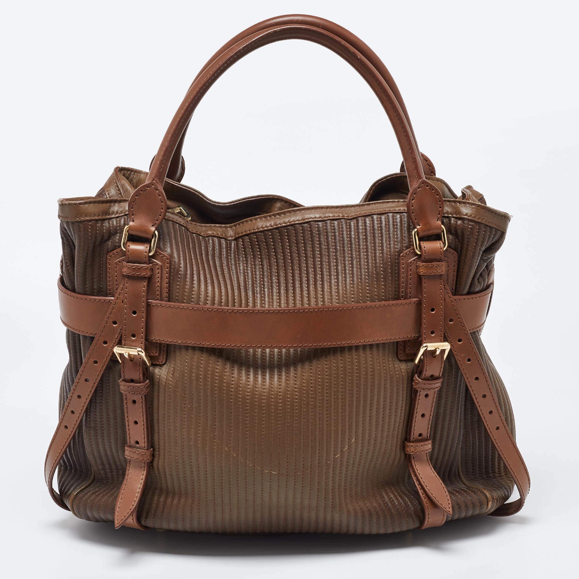 Women's Burberry Two Tone Brown Leather Stitched Bridle Tote