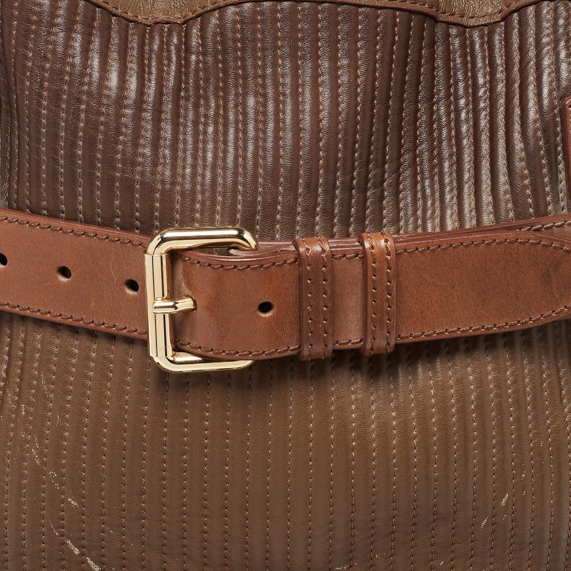 Burberry Two Tone Brown Leather Stitched Bridle Tote 1