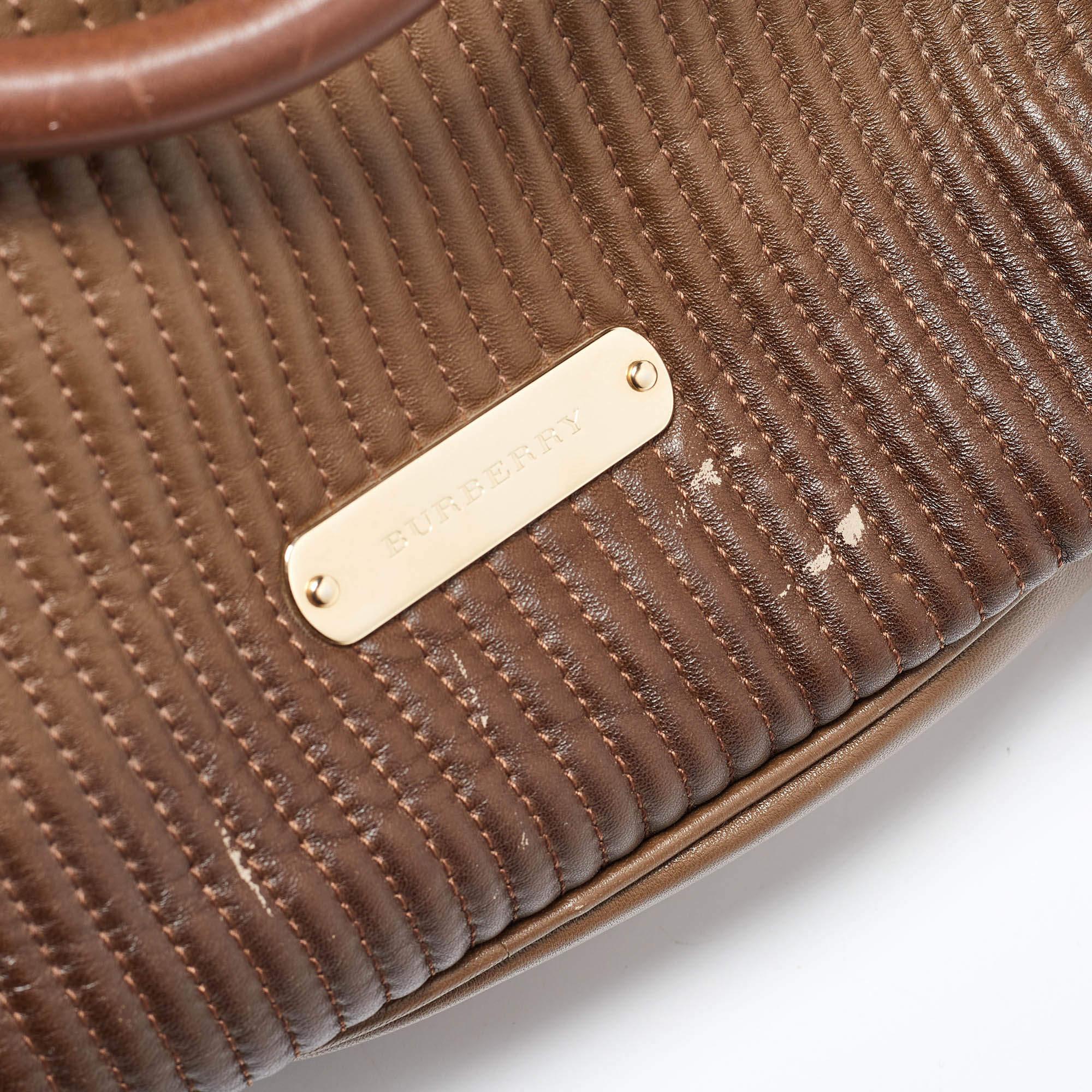 Burberry Two Tone Brown Leather Stitched Bridle Tote 4