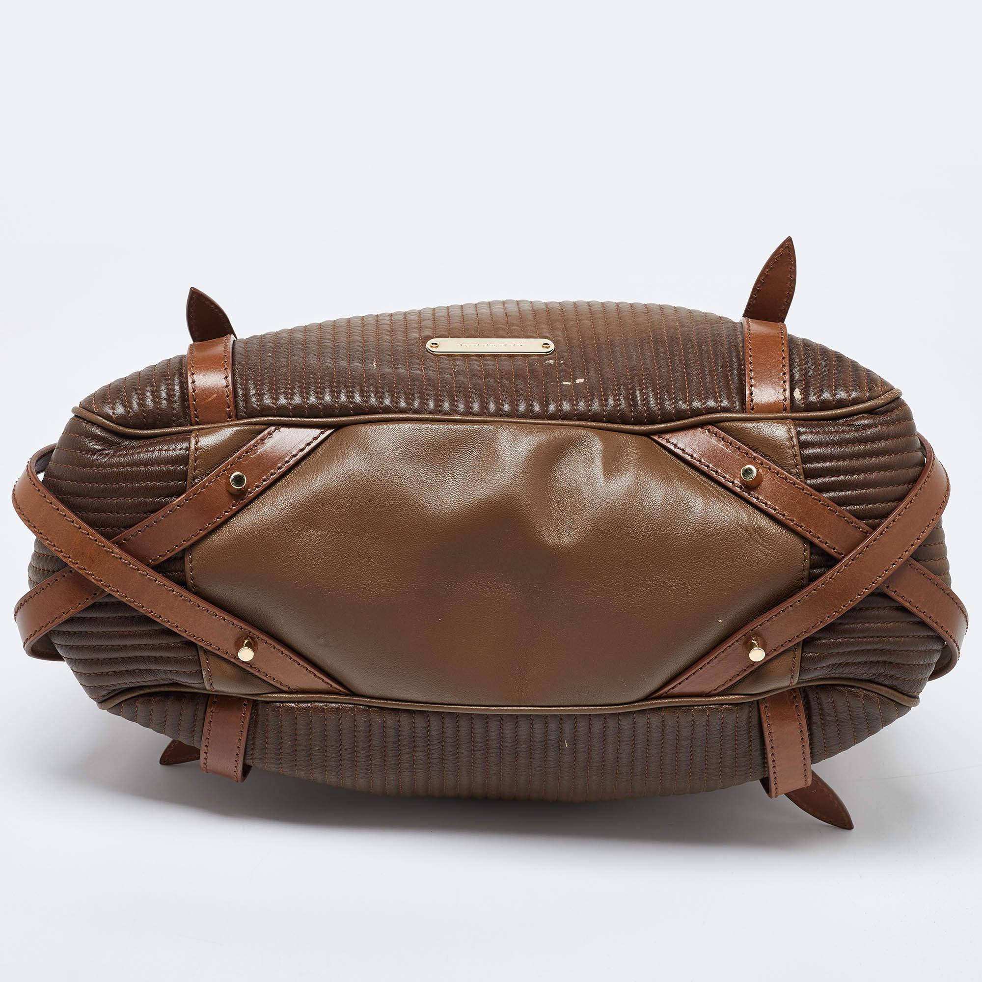 Burberry Two Tone Brown Leather Stitched Bridle Tote 5