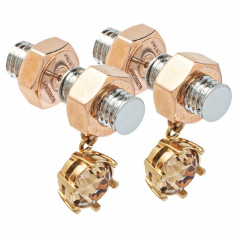 Burberry Two Tone Crystal Nut & Bolt Drop Earrings In Good Condition For Sale In Dubai, Al Qouz 2
