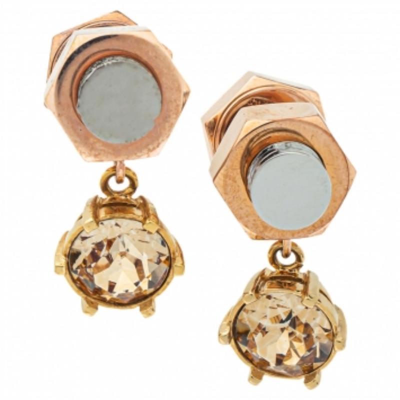 Women's Burberry Two Tone Crystal Nut & Bolt Drop Earrings For Sale