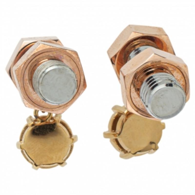 Burberry Two Tone Crystal Nut & Bolt Drop Earrings For Sale 1