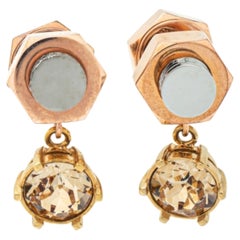 Burberry Two Tone Crystal Nut & Bolt Drop Earrings