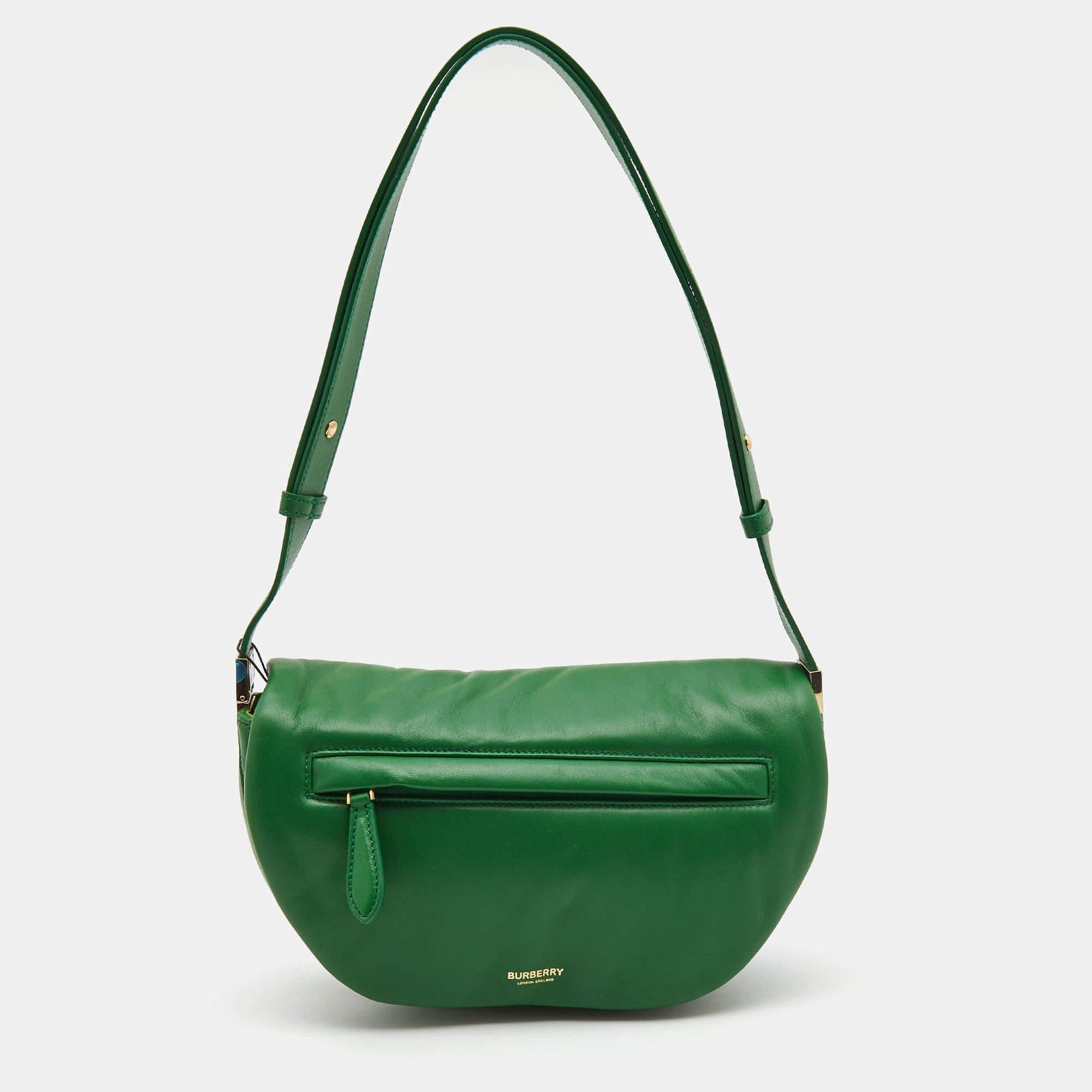 Burberry Two Tone Green Leather Small Olympia Shoulder Bag In New Condition In Dubai, Al Qouz 2